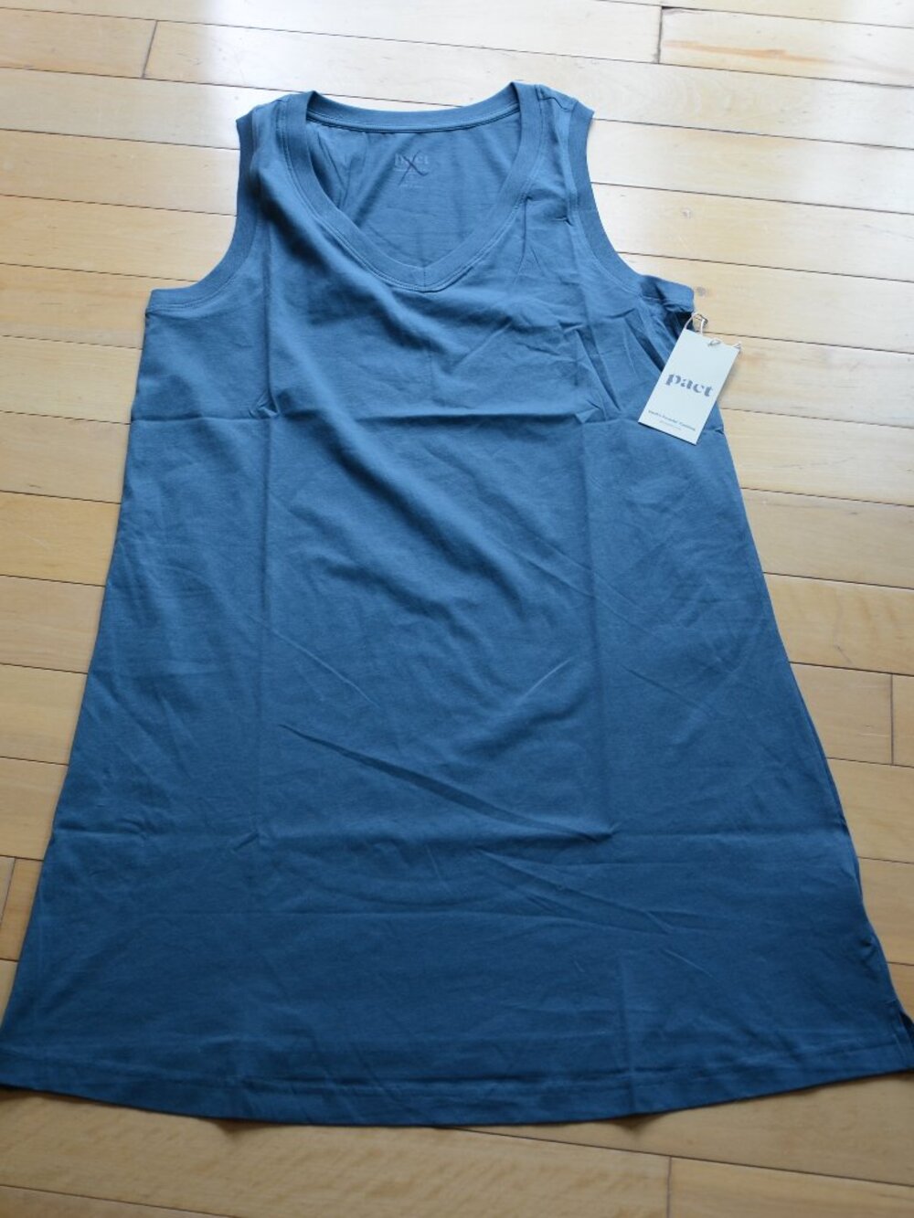 Pact Women's Deep Aqua Organic Cotton A-Line Tank Dress Size M NWT